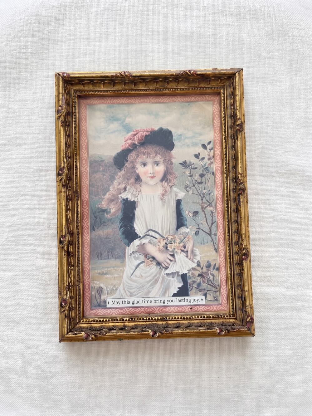 Vintage Victorian Girl Framed Print, Gold Gilt Frame, Cottagecore Wall Art